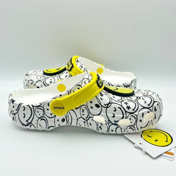 Crocs Kids Smiley World Clog US Juniors 4 EU 36-37 White Yellow NWOB - Picture 4 of 12